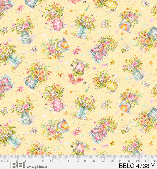 Boots and Blooms - Sillier than Sally Designs - running yardage - per yard - by P&B Textiles - Medium Floral on Pink - BBLO-4740 -P