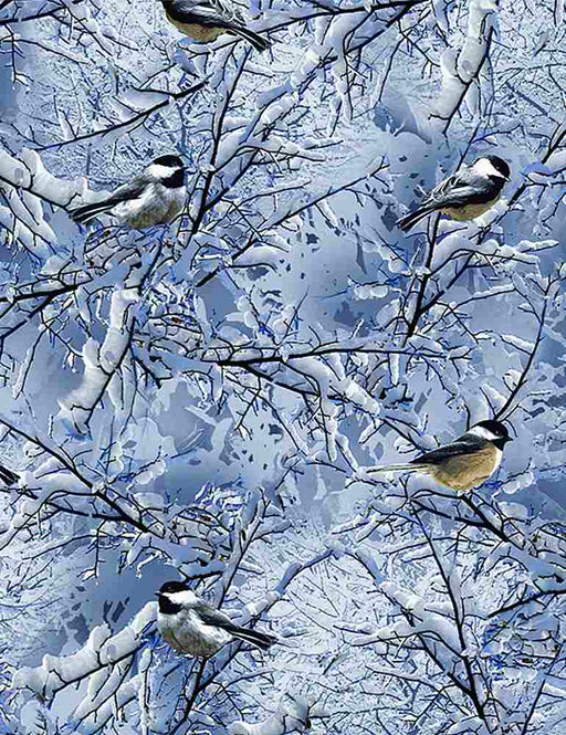 Winter Frost - Winter Chickadees - Per Yard - by Timeless Treasures - Blue - BIRD C7850-Yardage - on the bolt-RebsFabStash