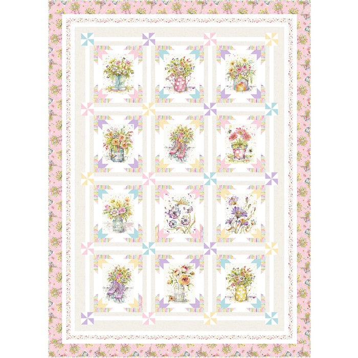 Boots and Blooms - Sillier than Sally Designs - running yardage - per yard - by P&B Textiles - Double Border - Spring flowers - BBLO-4737-MU