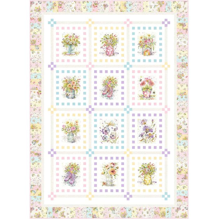 Boots and Blooms - Sillier than Sally Designs - running yardage - per yard - by P&B Textiles - Medium Floral on Aqua - BBLO-4740 -T