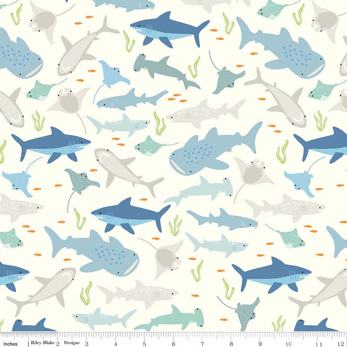 Clearance! Riptide - Hunt - Lime - Rachel Ericson - Citrus & Mint Designs - Riley Blake - per yard - Sharks, Ocean - C10305-LIME