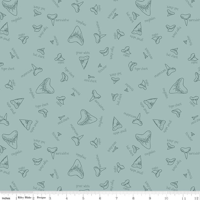 Clearance! Riptide - Main - Mint - Rachel Ericson - Citrus & Mint Designs - per yard - Riley Blake - Sharks, Ocean - C10300-MINT