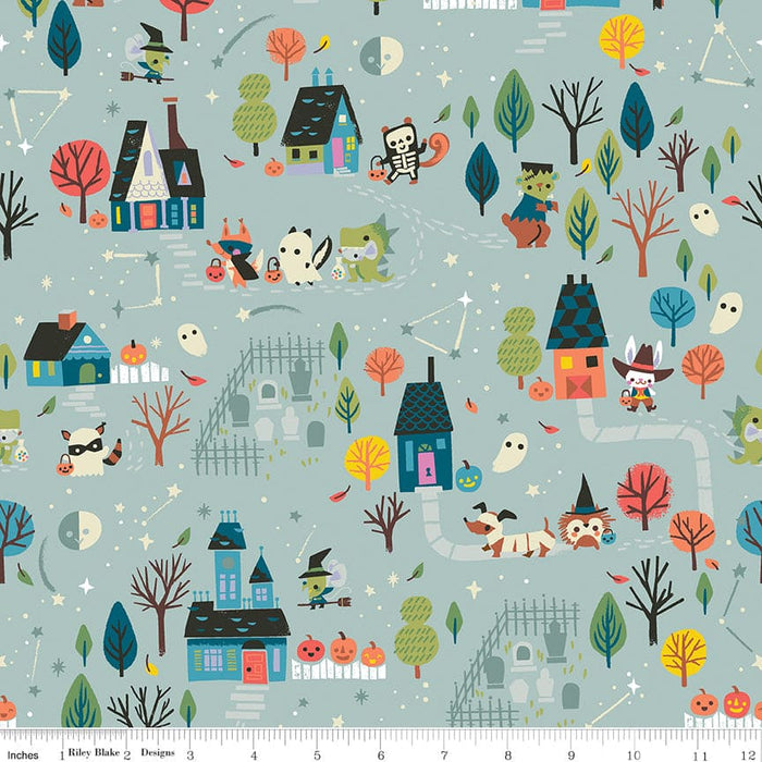 Tiny Treaters - Toss - Teal - Per Yard - by Jill Howarth for Riley Blake Designs - Halloween - C10481 TEAL