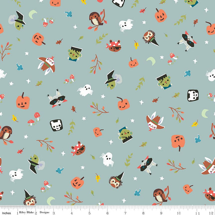 Tiny Treaters - Toss - Teal - Per Yard - by Jill Howarth for Riley Blake Designs - Halloween - C10481 TEAL