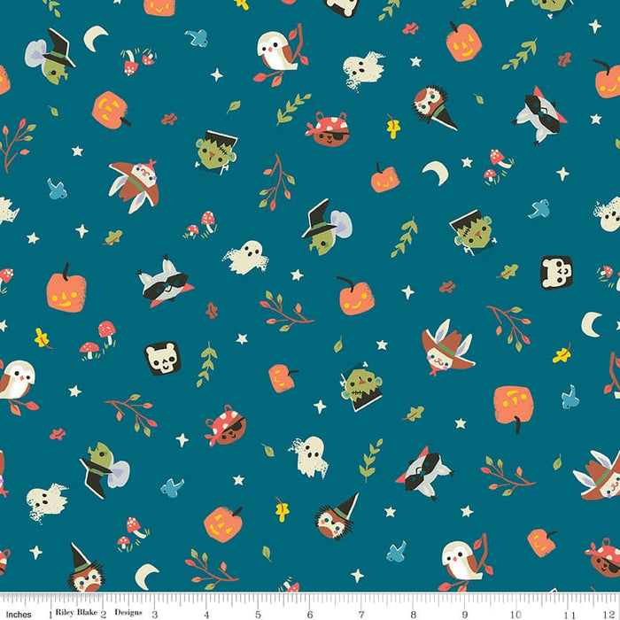 Tiny Treaters - Milky Way - Teal - Per Yard - by Jill Howarth for Riley Blake Designs - Halloween, Glow in the Dark - GC10485 TEAL