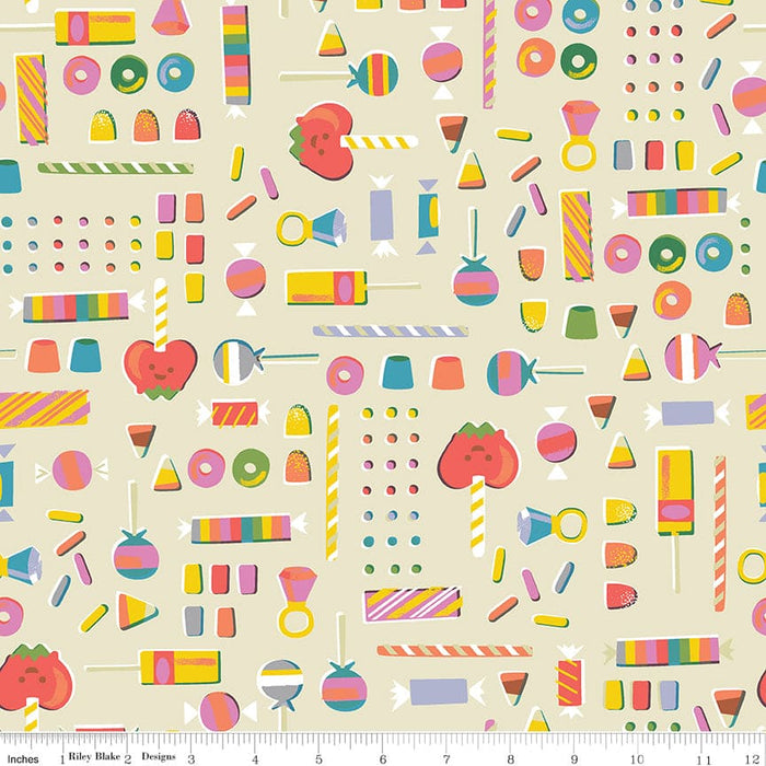 Tiny Treaters - Retro Candy - Cream - Per Yard - by Jill Howarth for Riley Blake Designs - Halloween - C10482 CREAM-Yardage - on the bolt-RebsFabStash