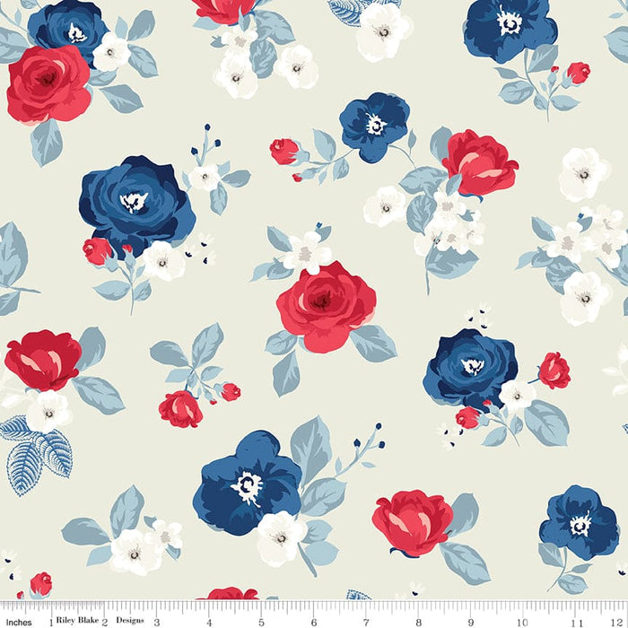 Land of Liberty - Floral Cream - per yard - by My Mind's Eye for Riley Blake Designs - Patriotic, Floral - C10561-CREAM