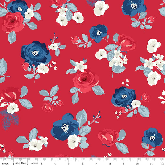 Land of Liberty - Main Navy - per yard - by My Mind's Eye for Riley Blake Designs - Patriotic, Floral - C10560-NAVY
