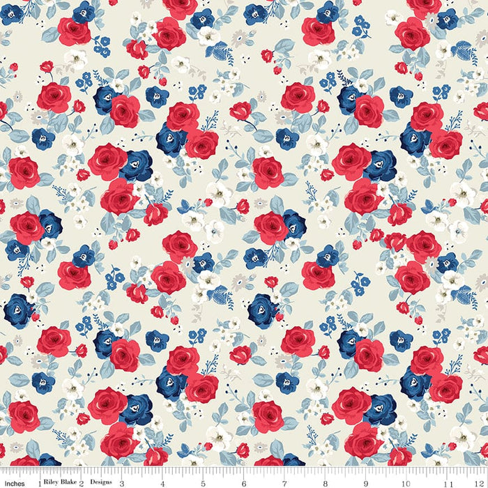 Land of Liberty - Main Navy - per yard - by My Mind's Eye for Riley Blake Designs - Patriotic, Floral - C10560-NAVY