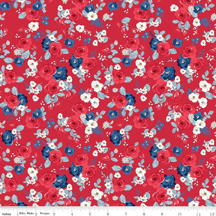 Land of Liberty - Main Red - per yard - by My Mind's Eye for Riley Blake Designs - Patriotic, Floral - C10560-RED