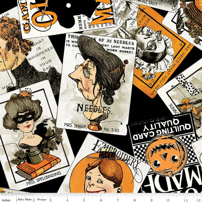 Old Made - Scattered Cards - Black - per yard - by Janet Wecker Frisch for Riley Blake Designs - Halloween, Old Maid - C10593 BLACK