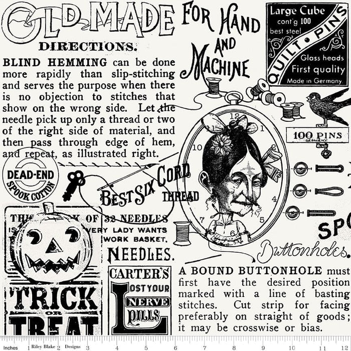 Old Made - Pumpkin Pins - Off White - per yard - by Janet Wecker Frisch for Riley Blake Designs - Halloween, Old Maid - C10595 OFFWHITE