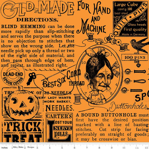 Old Made - Text - Orange - per yard - by Janet Wecker Frisch for Riley Blake Designs - Halloween, Old Maid - C10594 ORANGE-Yardage - on the bolt-RebsFabStash