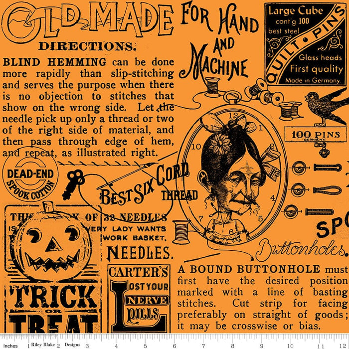 Old Made - Cat Stamp - White - Per Yard - by Janet Wecker Frisch for Riley Blake Designs - Halloween, Old Maid - C10599 WHITE