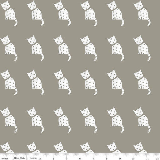 Old Made - Cat Stamp - Gray - Per Yard - by Janet Wecker Frisch for Riley Blake Designs - Halloween, Old Maid - C10599 GRAY-Yardage - on the bolt-RebsFabStash