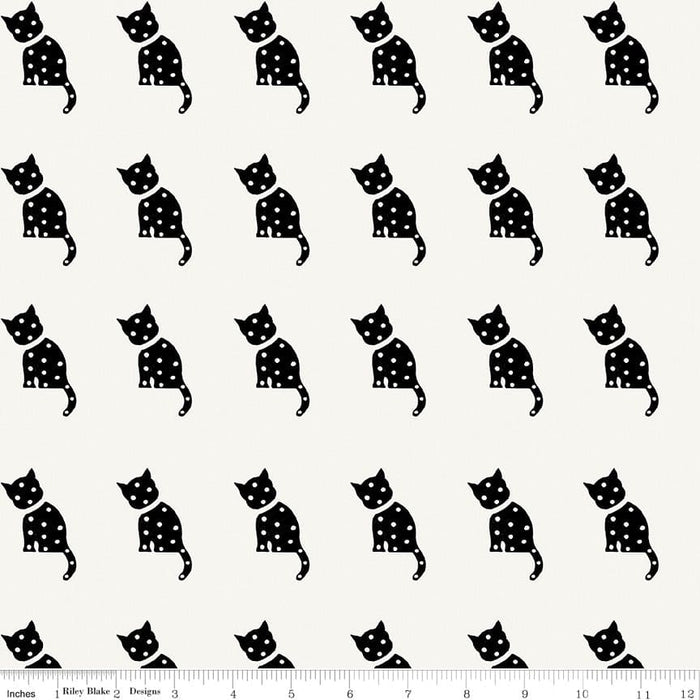 Old Made - Cat Stamp - Gray - Per Yard - by Janet Wecker Frisch for Riley Blake Designs - Halloween, Old Maid - C10599 GRAY