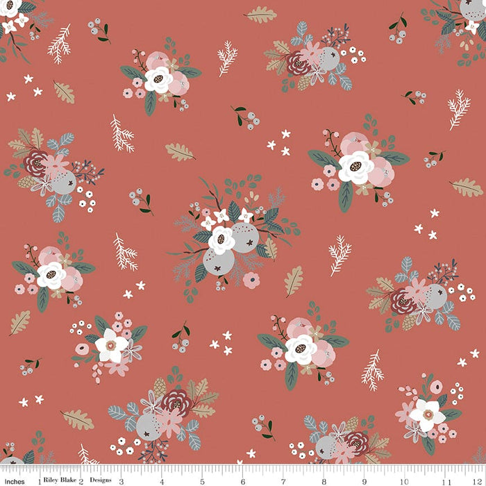 Warm Wishes - Redwood Floral - per yard -by Simple Simon & Co for Riley Blake Designs- Holiday, Winter, Christmas - C10781-REDWOOD-Yardage - on the bolt-RebsFabStash