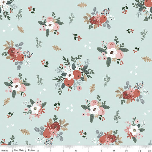Warm Wishes - Sky Floral - per yard -by Simple Simon & Co for Riley Blake Designs- Holiday, Winter, Christmas - C10781-SKY-Yardage - on the bolt-RebsFabStash