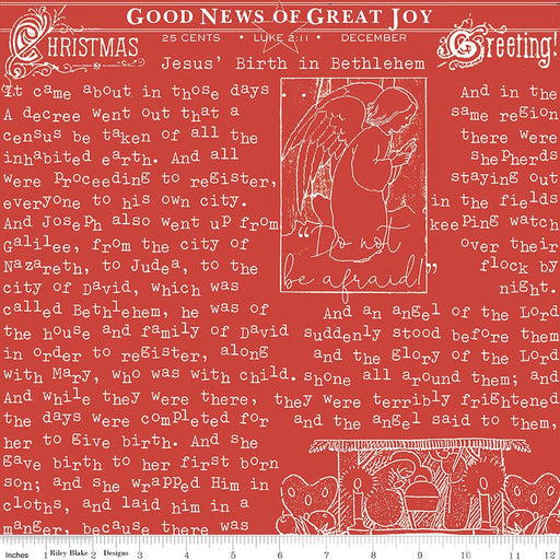5 YARD CUT! - All About Christmas - Red Christmas Good News - Janet Wecker Frisch - Riley Blake Designs - Winter - C10795-RED-5 YARD CUT-RebsFabStash