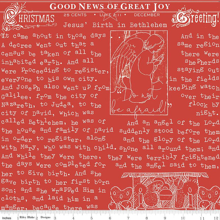 5 YARD CUT! - All About Christmas - Red Christmas Good News - Janet Wecker Frisch - Riley Blake Designs - Winter - C10795-RED