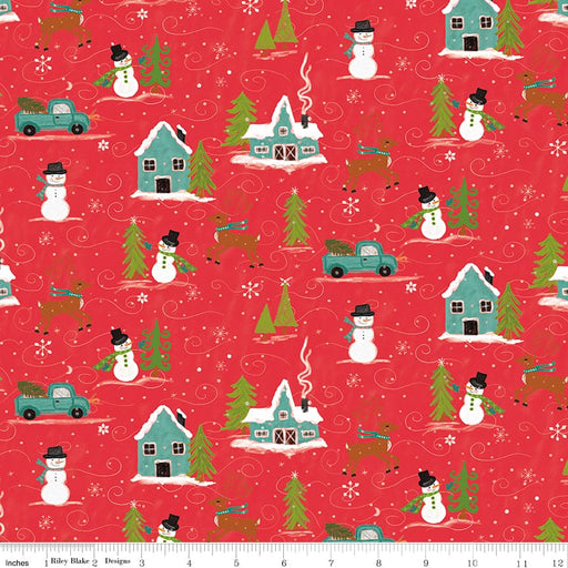 Snowed In - Red Snowed In Main - per yard - by Heather Peterson - for Riley Blake Designs - Christmas, Snowmen, Winter - C10810-RED-Yardage - on the bolt-RebsFabStash