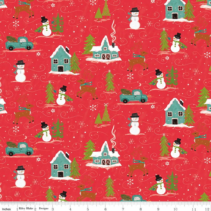 Snowed In - Treetop Snowed In Berries - per yard - by Heather Peterson - for Riley Blake Designs - Christmas, Snowmen, Winter - C10812-TREETOP