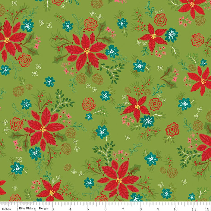 Snowed In - Teal Snowed In Floral - per yard - by Heather Peterson - for Riley Blake Designs - Christmas, Snowmen, Winter - C10811-TEAL