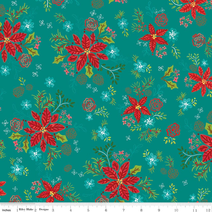 Snowed In - Teal Snowed In Floral - per yard - by Heather Peterson - for Riley Blake Designs - Christmas, Snowmen, Winter - C10811-TEAL