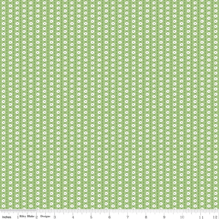 Green Flower Chain Stitch Fabric Collection by Lori Holt at RebFabStash