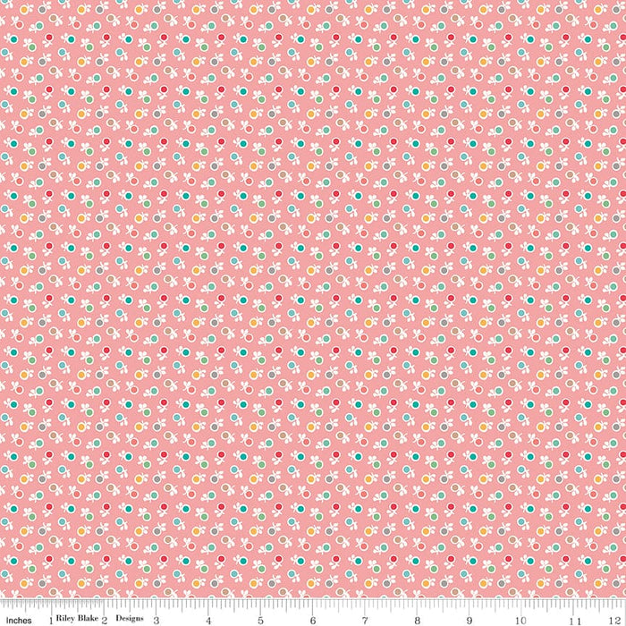 Stitch Fabric Collection by Lori Holt 108" Wide Back Coral Ditsy at RebsFabStash