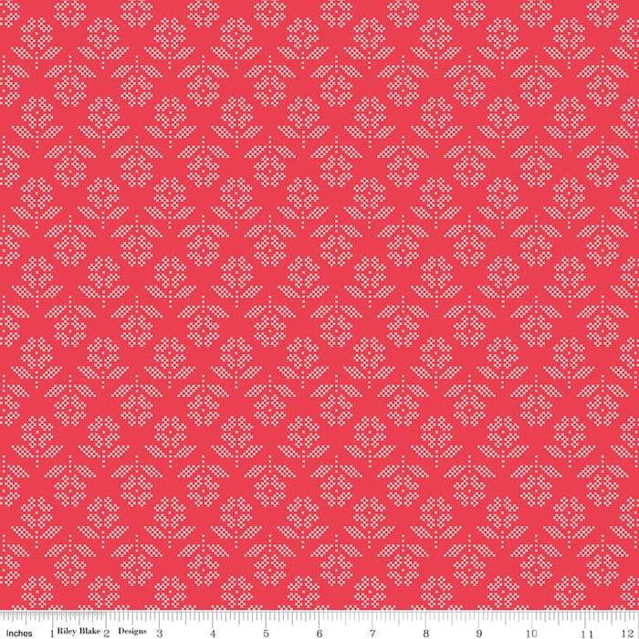Stitch Fabric Collection by Lori Holt 108" Wide Back Cayenne Flower at RebsFabStash