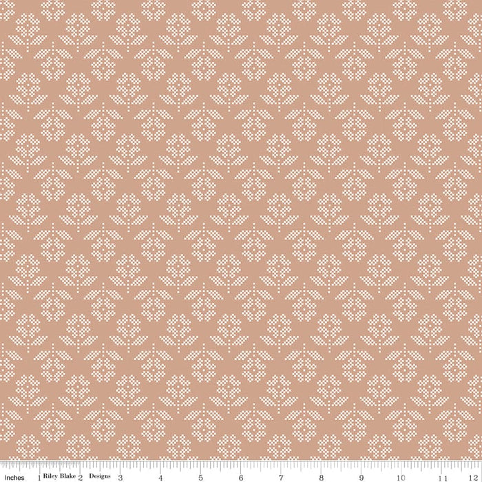Nutmeg Flower Print Stitch Fabric Collection by Lori Holt at RebFabStash