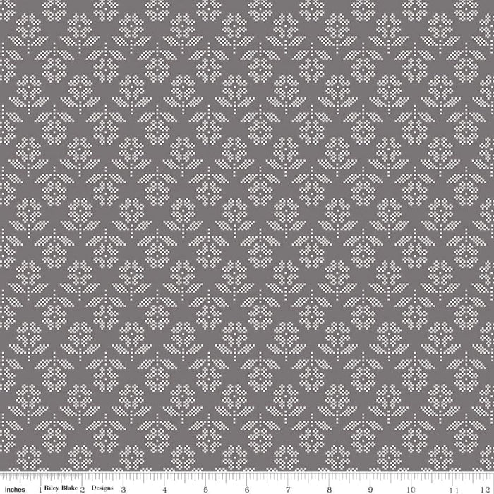 Steel Flower Print Stitch Fabric Collection by Lori Holt at RebFabStash