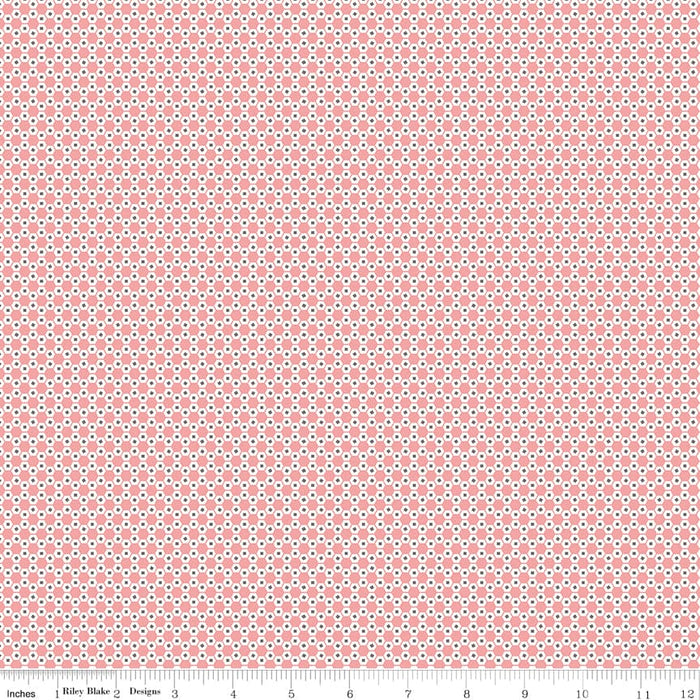 Stitch Fabric Collection by Lori Holt 108" Wide Back Coral Hexie at RebsFabStash