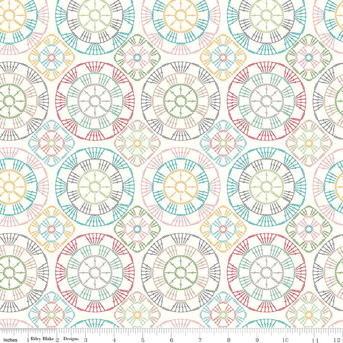 Stitch Fabric Collection by Lori Holt - Per Yard - Wildflowers - Riley Blake Designs - C10935-FROSTING