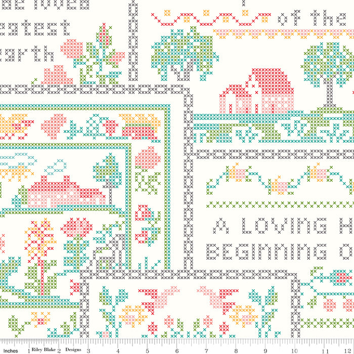 Stitch Fabric Collection by Lori Holt - Per Yard - Flower - Riley Blake Designs - C10932-NUTMEG