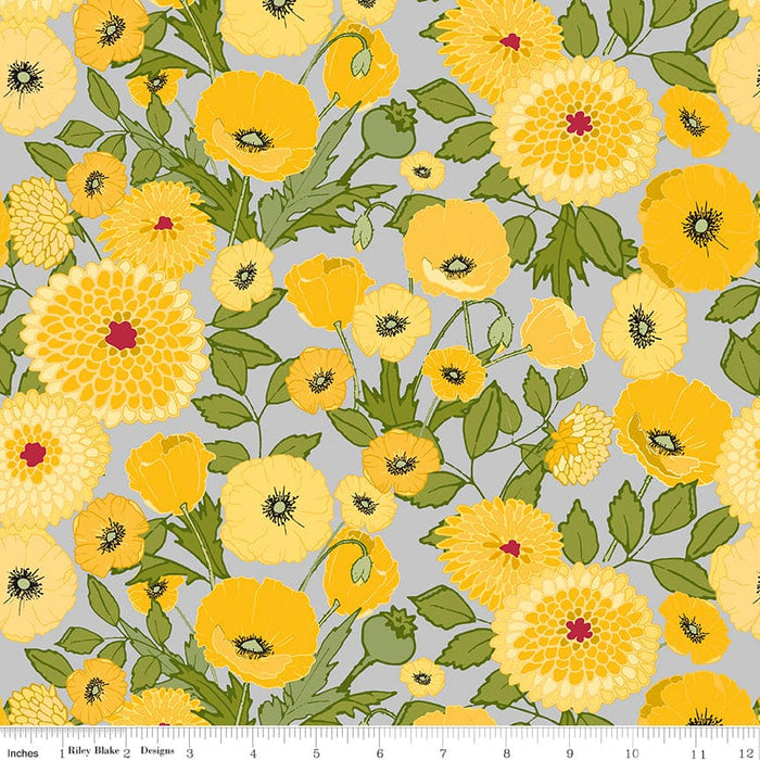 Petals & Pedals - Main Print - Gray - per yard - by Jill Finley for Riley Blake Designs - Poppies, Floral - C11140 GRAY