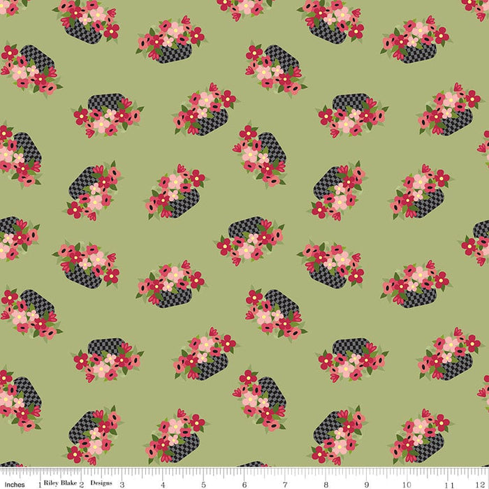 Petals & Pedals - Baskets Green - per yard - by Jill Finley for Riley Blake Designs - Poppies, Floral - C11141 GREEN-Yardage - on the bolt-RebsFabStash