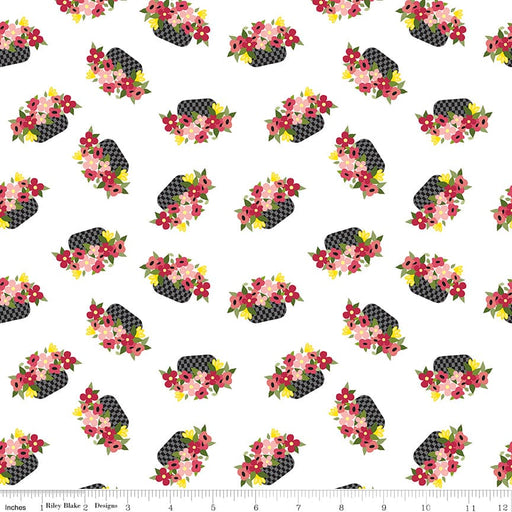 Petals & Pedals - Baskets White - per yard - by Jill Finley for Riley Blake Designs - Poppies, Floral - C11141 WHITE-Yardage - on the bolt-RebsFabStash