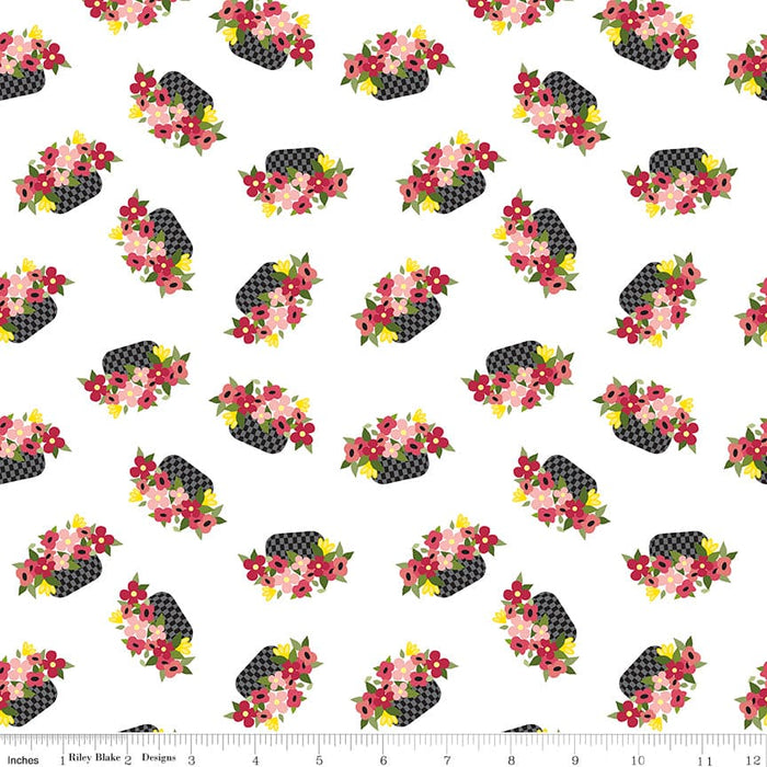 Petals & Pedals - Baskets White - per yard - by Jill Finley for Riley Blake Designs - Poppies, Floral - C11141 WHITE-Yardage - on the bolt-RebsFabStash