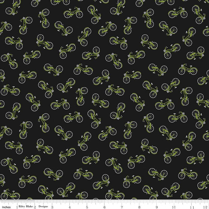 Petals & Pedals - Digital PANEL Black - per panel - by Jill Finley for Riley Blake Designs - Floral, Bike - 24" x 43" Panel! - PD11148 BLACK