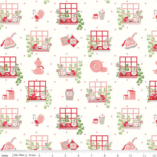 NEW! Cook Book - Kitchen Window - Per Yard - by Lori Holt of Bee in My Bonnet - Riley Blake Designs - C11756-CORAL-Yardage - on the bolt-RebsFabStash