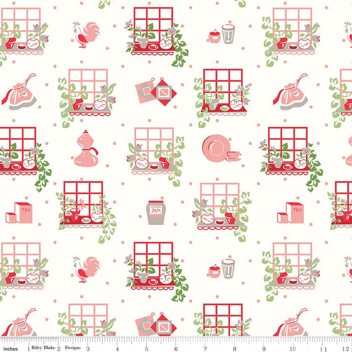 NEW! Cook Book - Kitchen Window - Per Yard - by Lori Holt of Bee in My Bonnet - Riley Blake Designs - C11756-CORAL