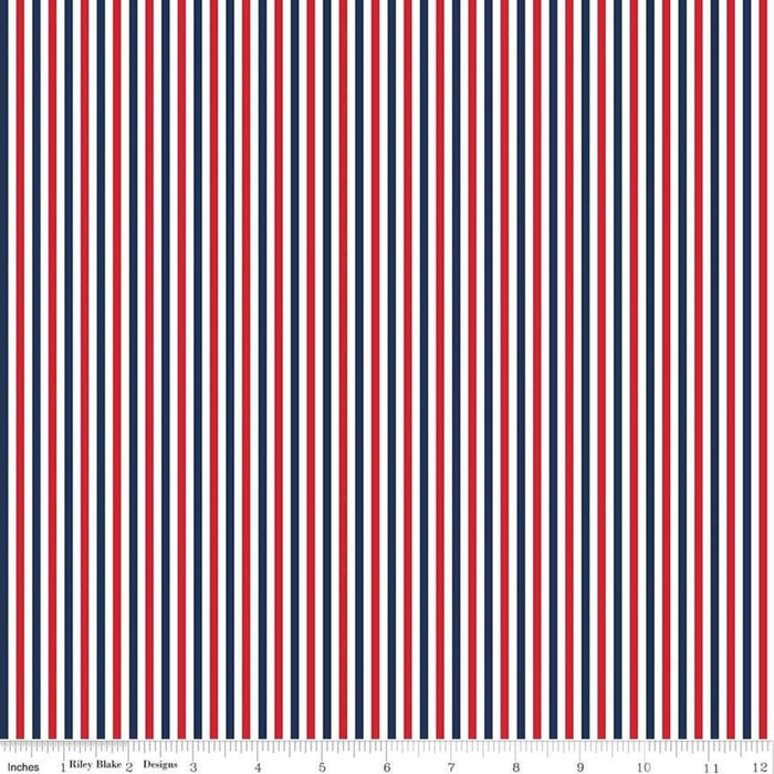 Seasonal Basics - Patriotic Stripe - per yard - by Riley Blake Designs - Red White & Blue, American - 1/8" stripe - C495-PATRIOTIC-Yardage - on the bolt-RebsFabStash