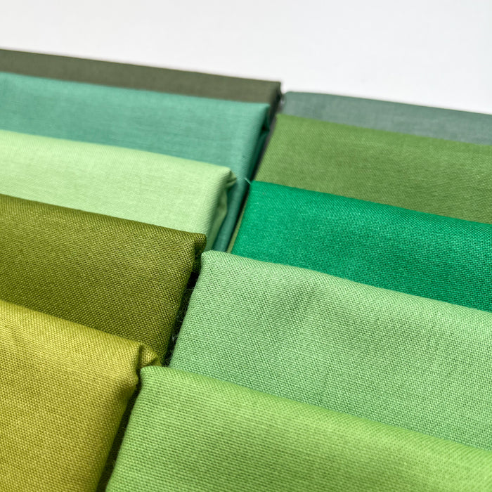 Confetti Cottons by Riley Blake Designs - PROMO Fat Quarter Bundle - (10) 18" x 21" pieces - Greens - solids - shades of green-Fat Quarters/F8s/Bundles-RebsFabStash