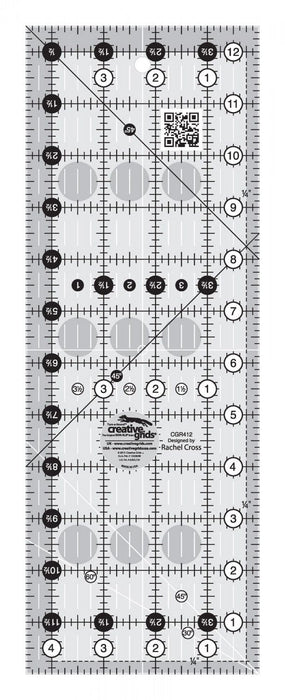Creative Grids Quilt Ruler - 4.5" x 12.5" - by Rachel Cross for Creative Grids - rectangle ruler - CGR412-Buttons, Notions & Misc-RebsFabStash
