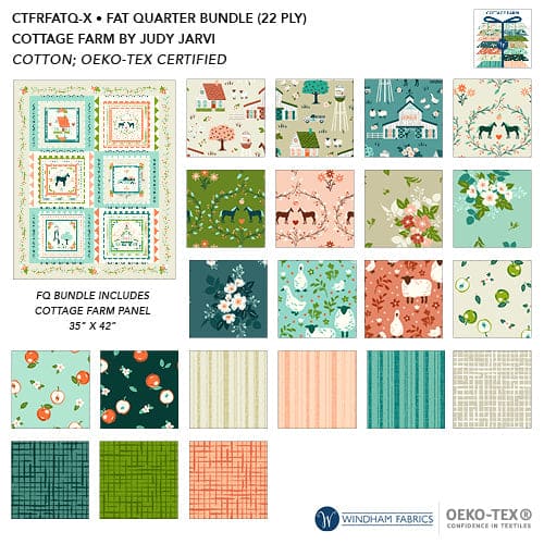 Cottage Farm - Happy Day Rosy - per yard - Windham Fabrics - Judy Jarvi - Animals on Coral - 53252-8
