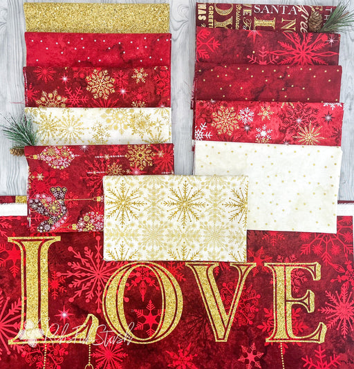 NEW! Christmas Joy - Reds PROMO Fat Quarter Bundle + Panel! - (11) FQ's + 24" Panel - by Deborah Edwards for Northcott - Stonehenge, Metallic, Reds-Fat Quarters/F8s/Bundles-RebsFabStash