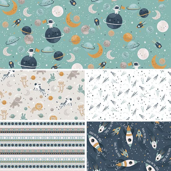 NEW! Starry Adventures - Outer Space - Turquoise - Flannel - Per Yard - by Lisa Perry for 3 Wishes - 3STARRYADV-20254-TRQ-FLN