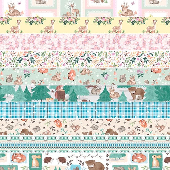 Woodland Wander-Blue - Woodland Patch - White - Forest Animals - Per Yard - by Jo Taylor for 3 Wishes - 3WOODLANDWAN-20241-WHT